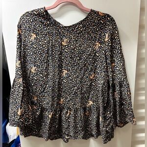 Madewell Black and Gold Patterned Blouse